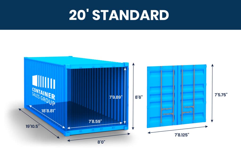 Dimensions of a 20' shipping containers for sale