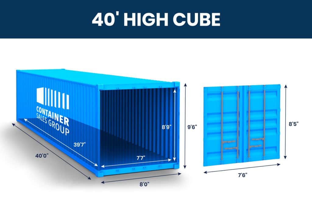 Dimensions of a 40' high cube shipping containers for sale
