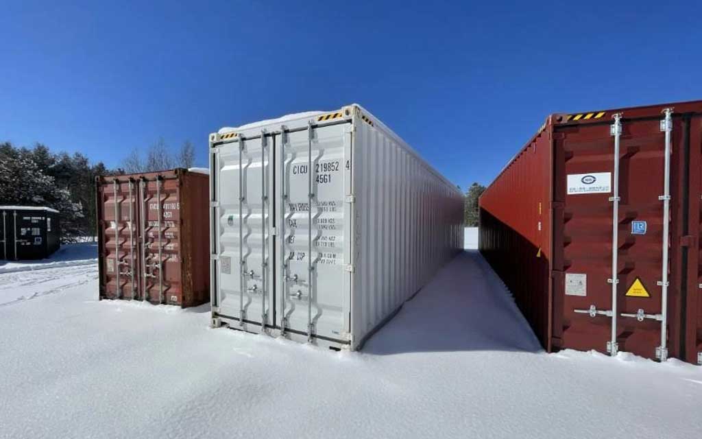 Shipping containers in snow