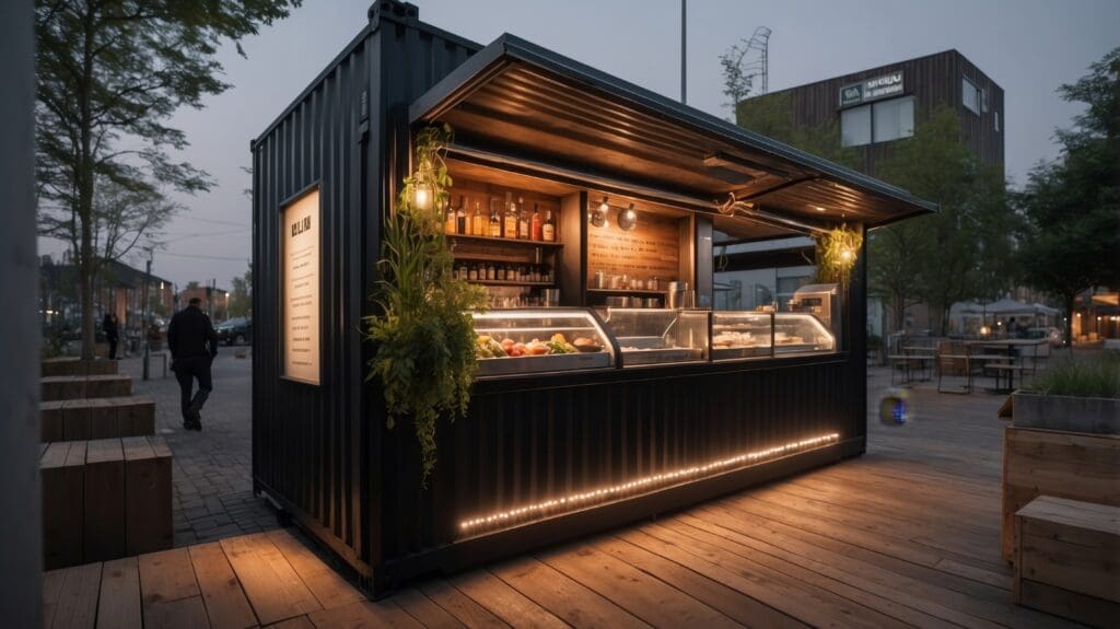 Mobile retail unit that is made from modified new shipping containers. 